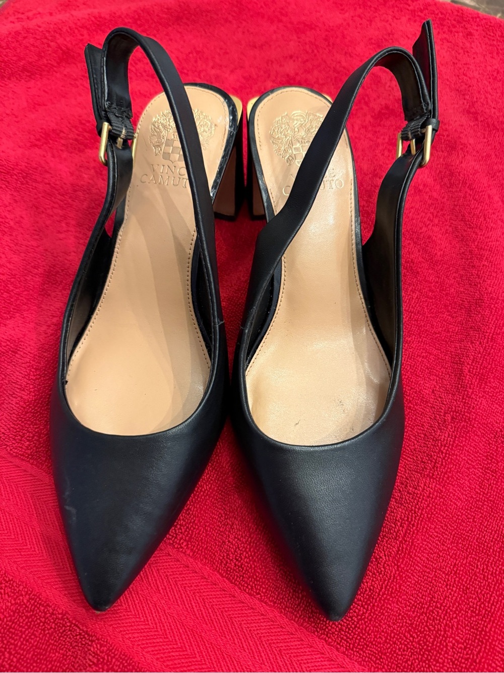 Vince Camuto Black Pointed-Toe Slingback Block Heels